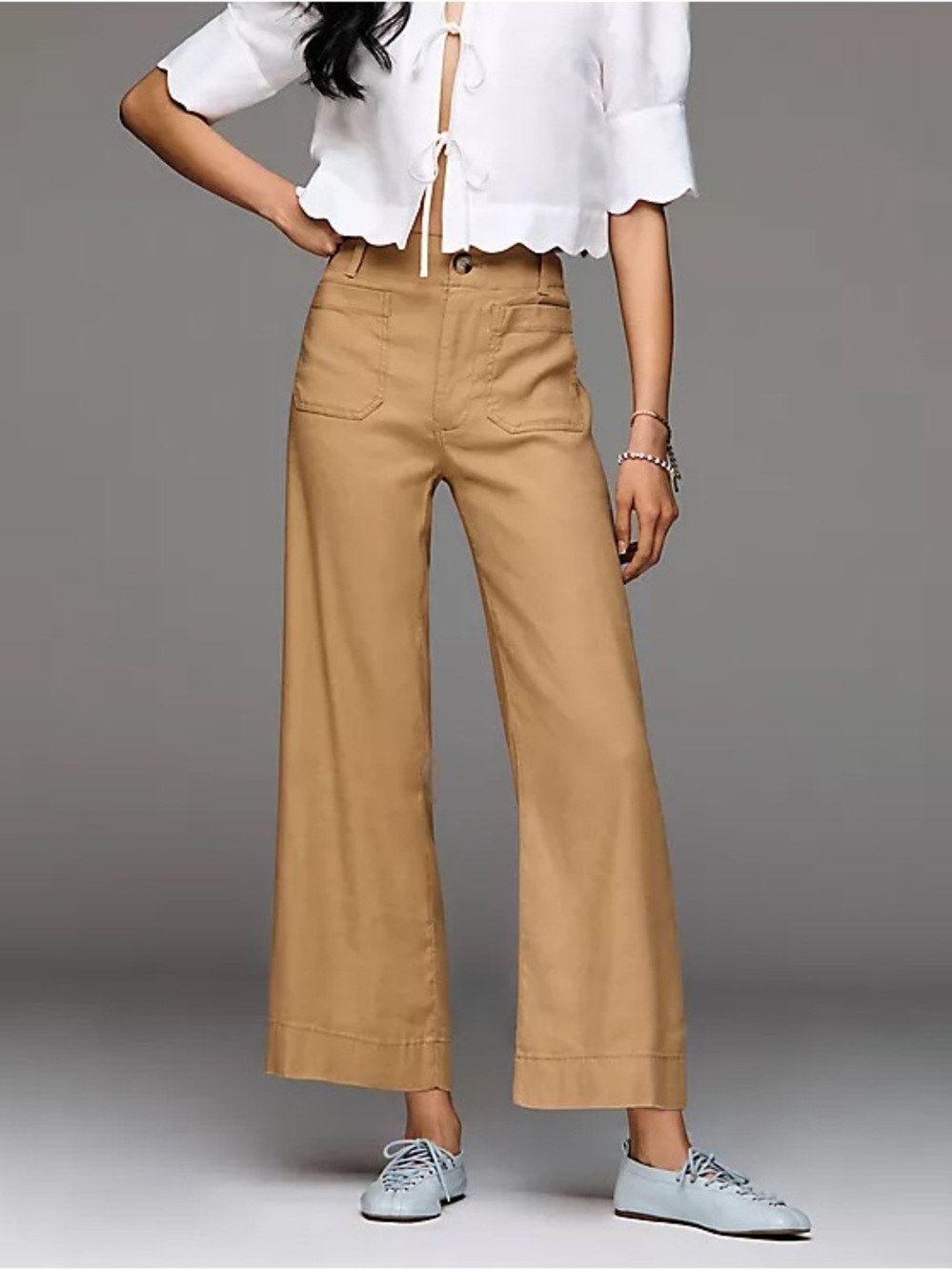 Anthropologie Maeve Colette Linen Blend Tan Pants Women's Size 28